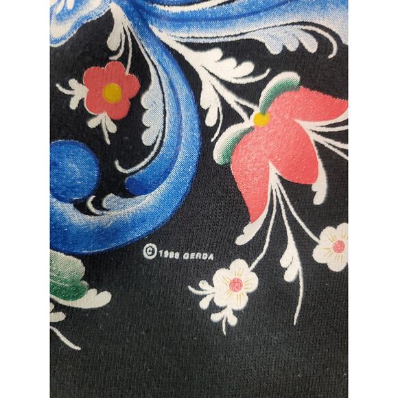 Vintage BW Bassett‎ Walker Crewneck Sweatshirt Black Floral Print Size XL - Picture 3 of 4